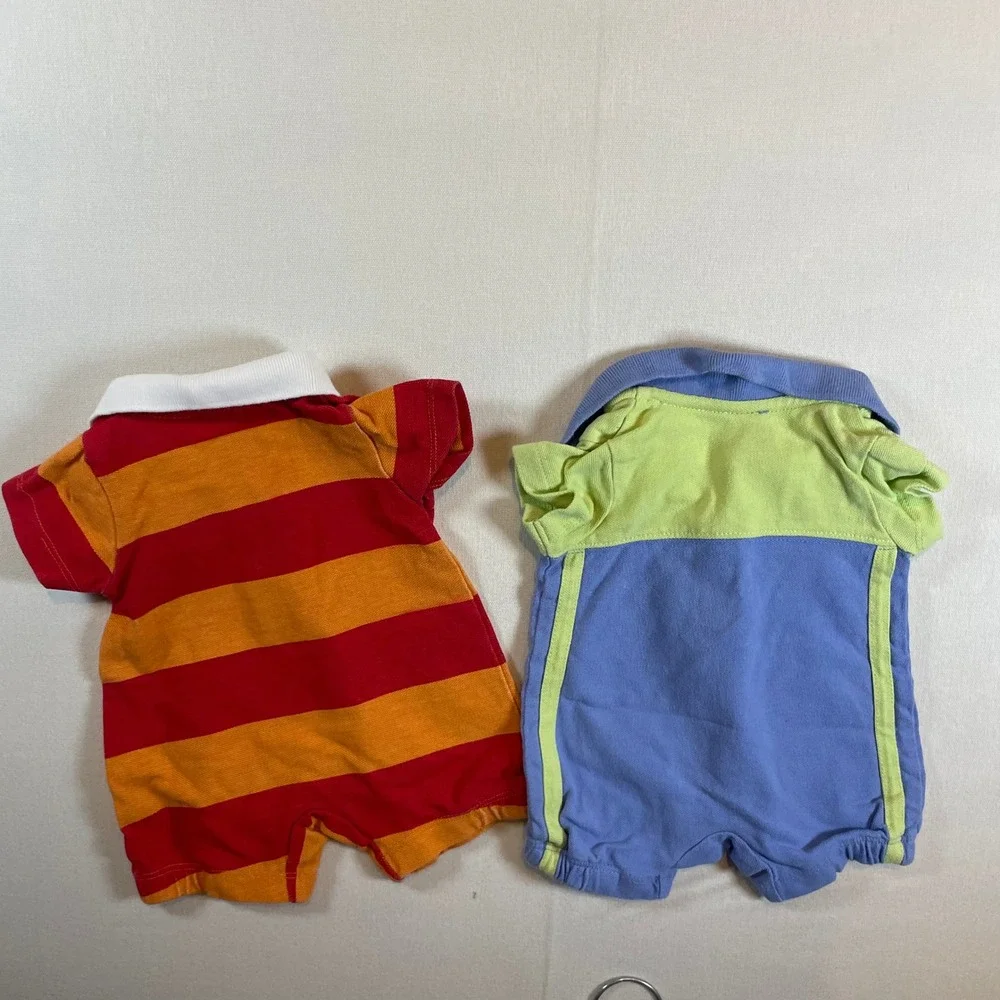 Vintage Disney Mickey Mouse Polo Romper Orange Red Striped Baby -‎ Size Preemie
